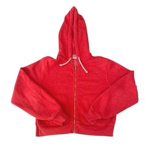 RE/DONE Hanes Red Sun-Faded Cropped Zip Hoodie - Designer Luxury Basic Size XS